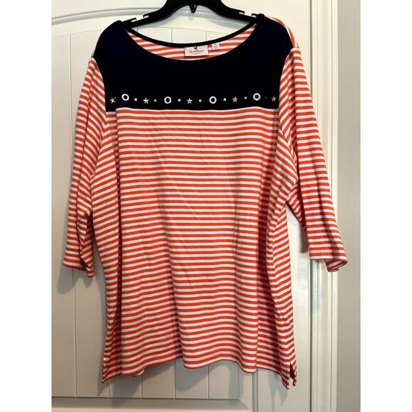 Quacker Factory top / Blouse size 3X Orange, White and Blue - Picture 1 of 9